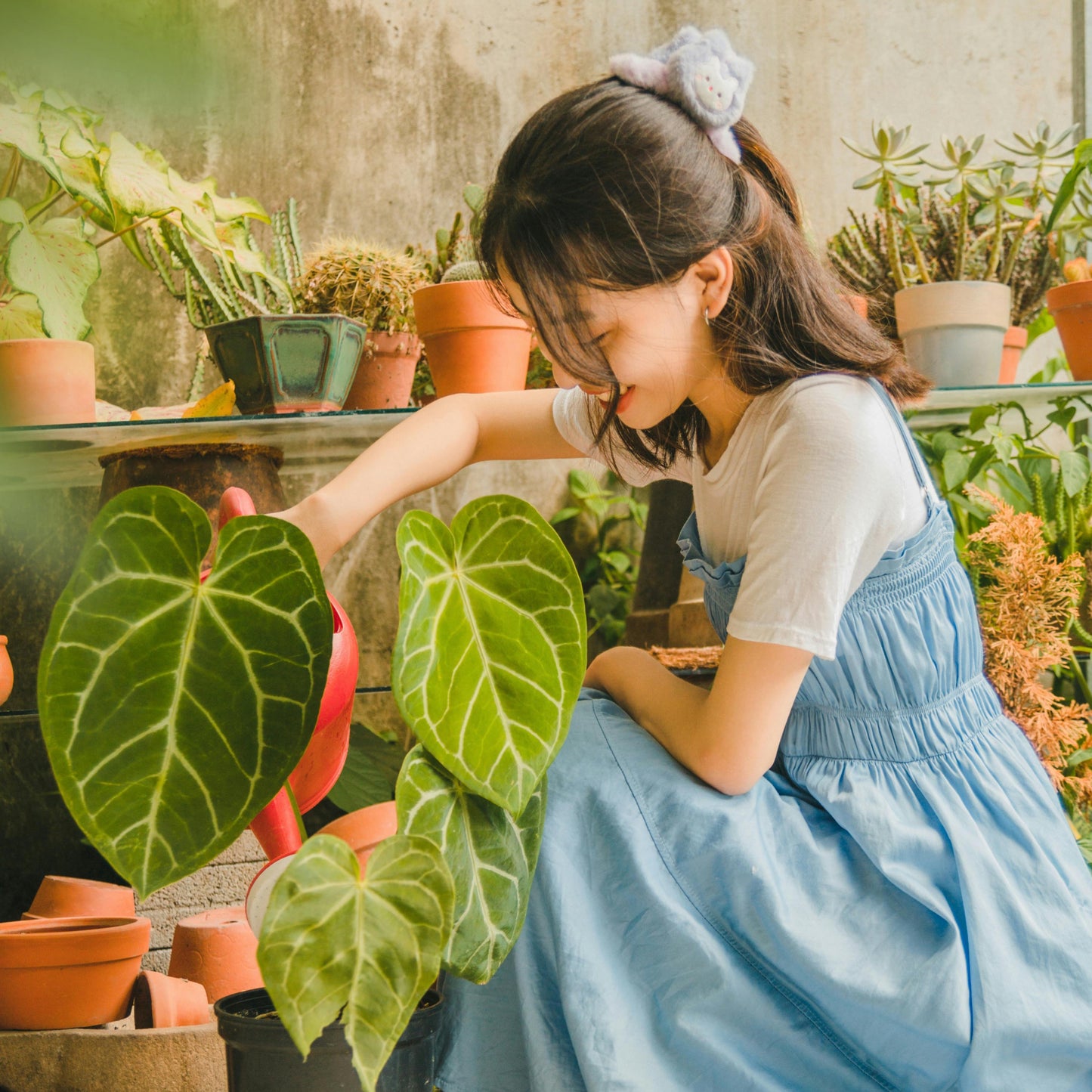 girl with Anthurium Crystallinum