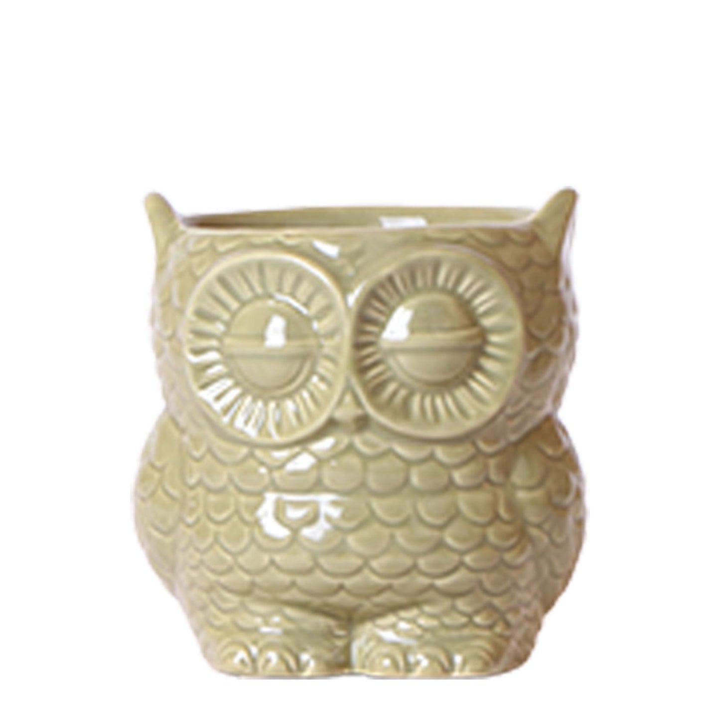 Hummingbird Home | Owl flower pot - Green ceramic decorative pot - Ø9cm