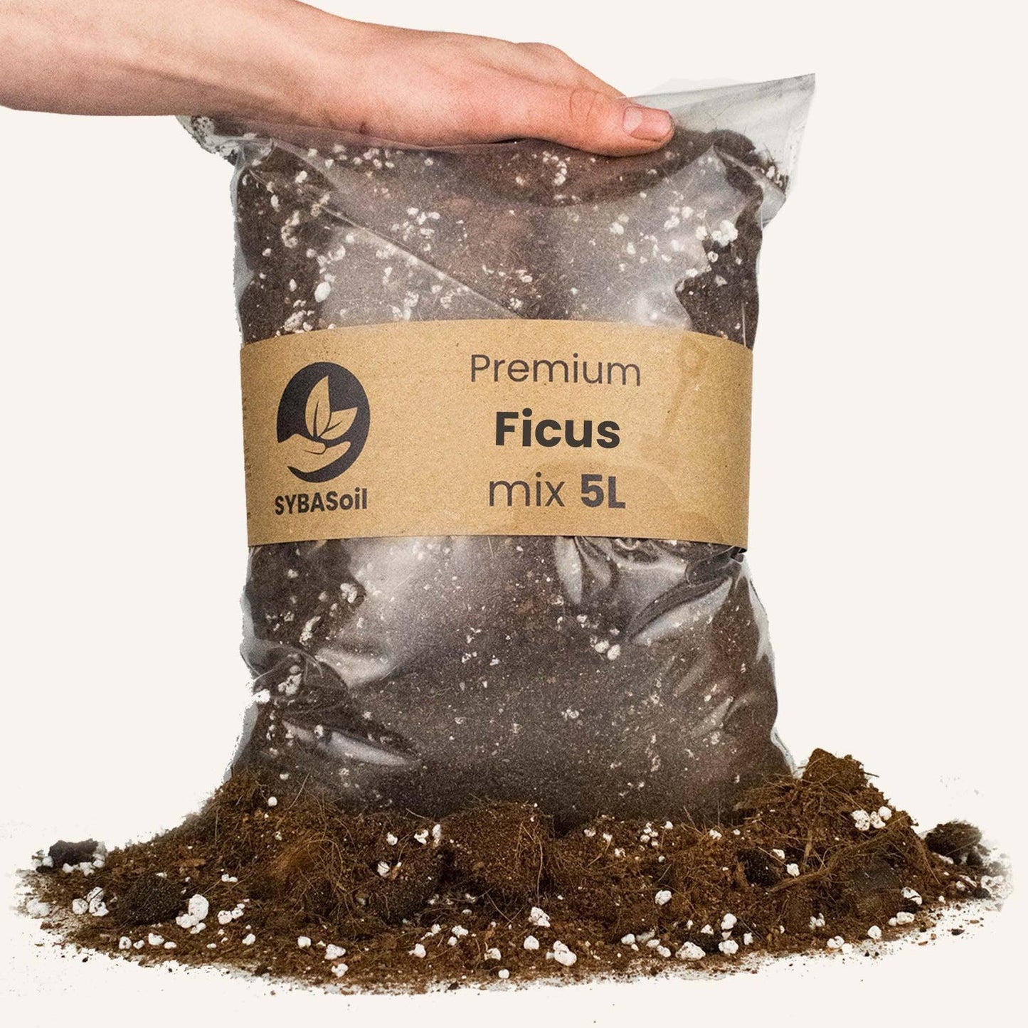 SYBASoil Premium Ficus mix 5L bag with hand on top